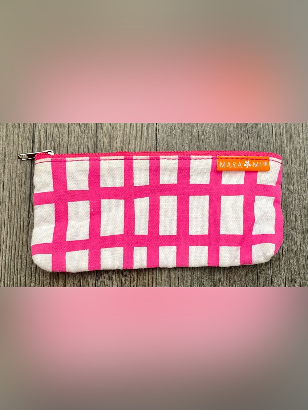 🩷 Mara Mi Hot Pink and White Geometric Canvas Pouch 🩷